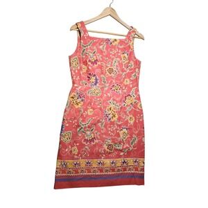 Vintage Talbots Linen Floral Paisley Sheath Dress 90s Boho Cottagecore Midi 10